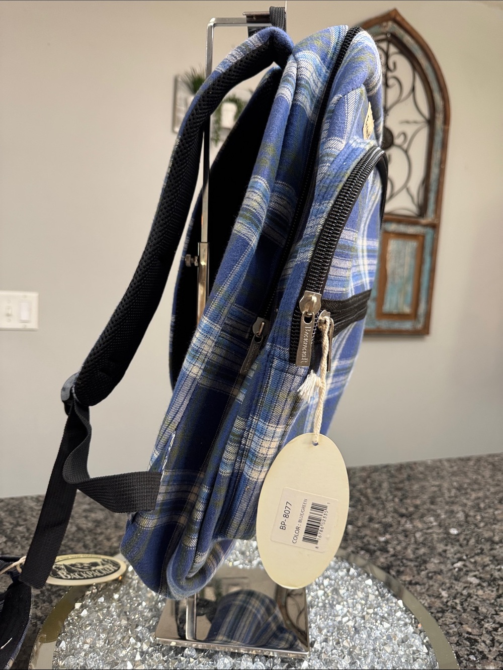 Backpacker Blue Plaid full size Backpack with Matching Cap NWT - Picture 9 of 15